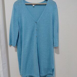J Jill Island Blue Tunic Cardigan Medium Linen Blend Relaxed Fit Casual Spring